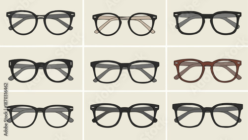 Collection of Eyeglasses Frames in Various Styles.