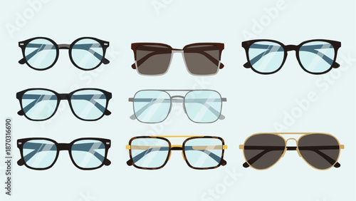 Collection of Various Eyeglasses and Sunglasses Styles.