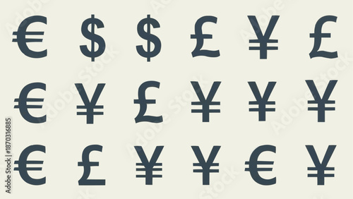 Collection of International Currency Symbols on a Light Background.