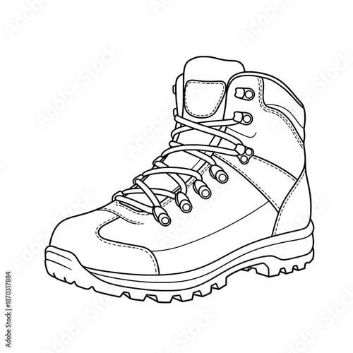 Outlined rendering of a high top boot, laced with eyelets and reinforced heel area