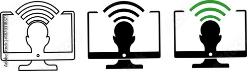 Virtual Presence Remote Work Icon. Outline Digital Connectivity Style