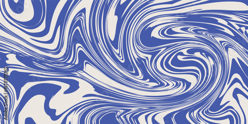 Blue wavy lines abstract background. Trendy psychedelic retro style backdrop. modern