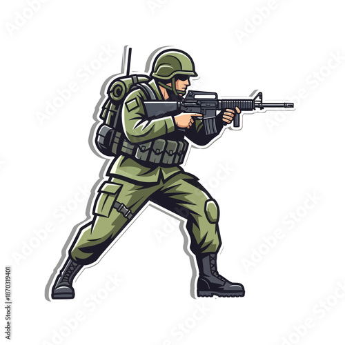 Soldier Aiming Rifle, Military Action, Combat Gear, Tactical Equipment, Army Uniform