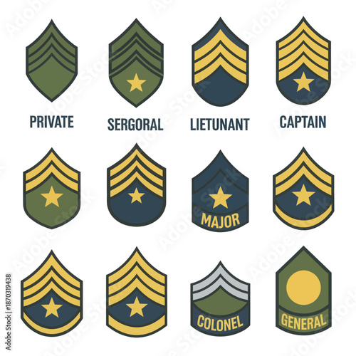 Military Rank Insignia Chart: Soldier, Sergeant, Lieutenant, Captain, Major, Colonel, General
