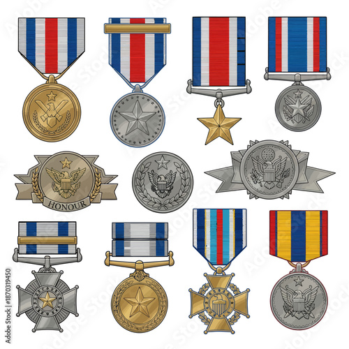 Collection of Military Medals and Awards with Ribbons