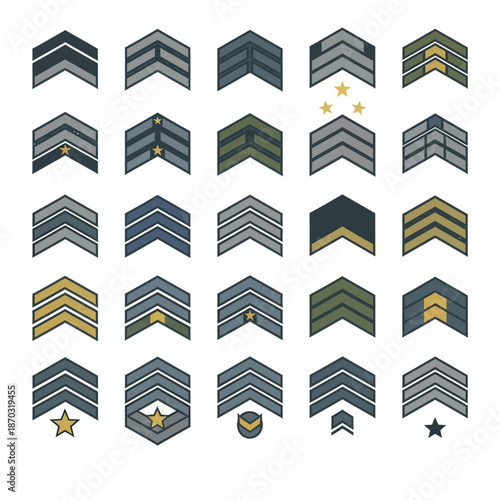 Military Rank Insignia Collection: Chevrons, Stripes, and Stars for Uniforms