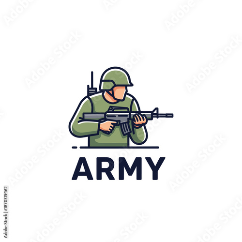 Soldier with Rifle and Radio Icon Vector Illustration