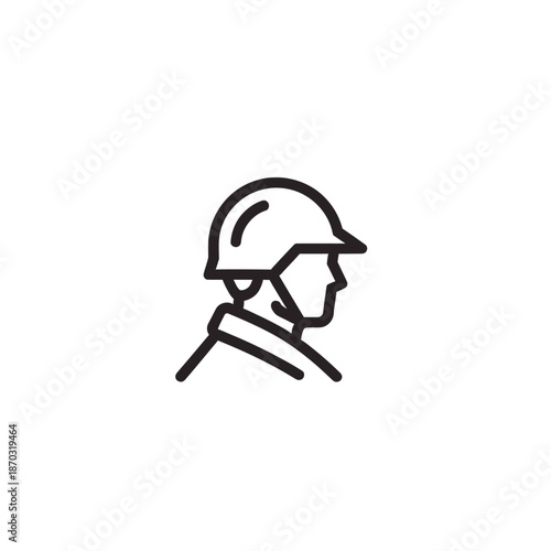 Minimalist soldier profile icon, outline of a person in military helmet, simple vector art