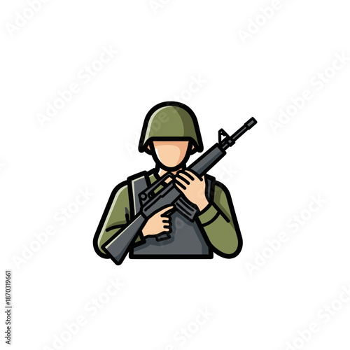 Soldier With Rifle Icon, Military Man Silhouette, Protection and Defense Concept