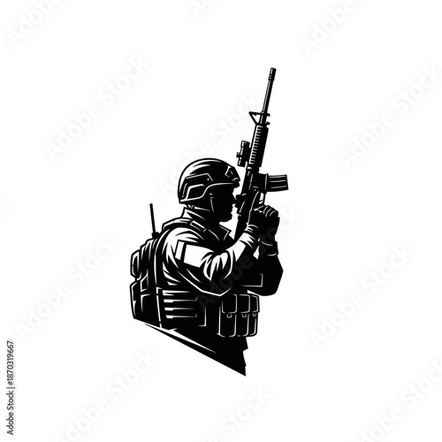 Silhouette Soldier with Rifle - Military Combat Action
