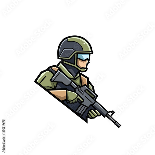 Modern Soldier with Rifle, Military Character Illustration