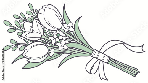 Elegant White Orchid and Tulip Bouquet Vector Illustration