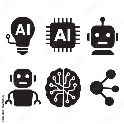 Artificial Intelligence web icons in line style. Innovation technology, machine, robot, bot, brain vector