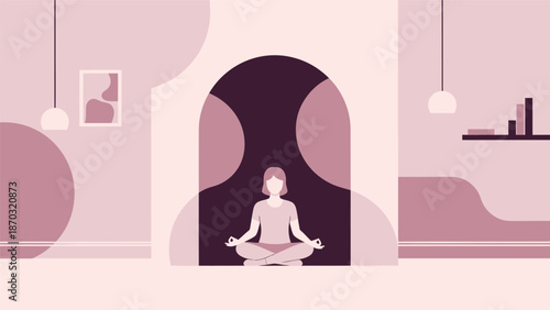 Woman meditating in lotus pose, finding inner peace and tranquility.