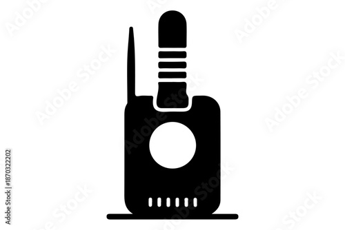 Vector icon of a classic two-way radio silhouette, representing portable wireless communication, instant contact, and security for professional and outdoor use cases