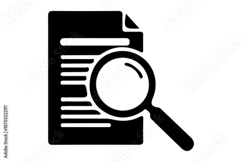 Magnifying glass over a document, symbolizing research, analysis, and examination of information