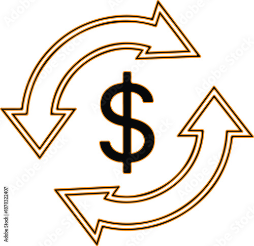 Dollar sign with rotating arrows icon