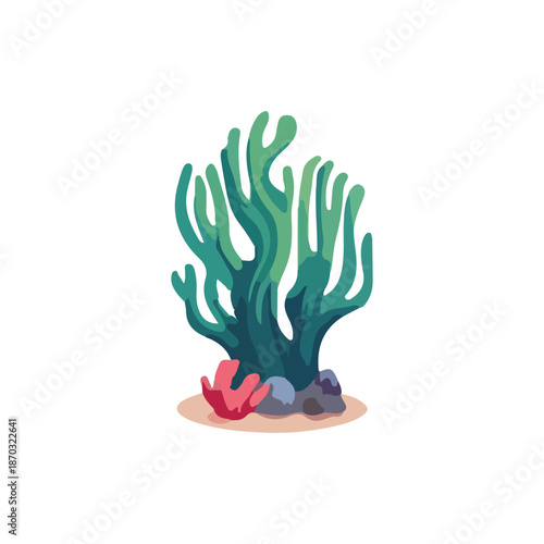 Cute kawaii plant underwater sea. 