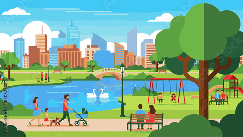 Family enjoying a day out in the city park