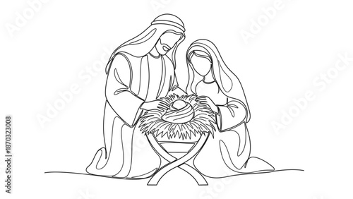 Mary and joseph adoring baby jesus in the manger