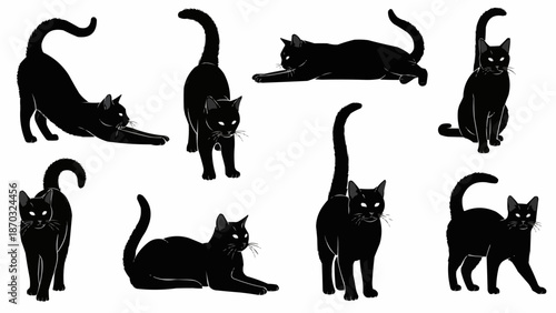 Collection of Black Cat Silhouettes in Various Poses.
