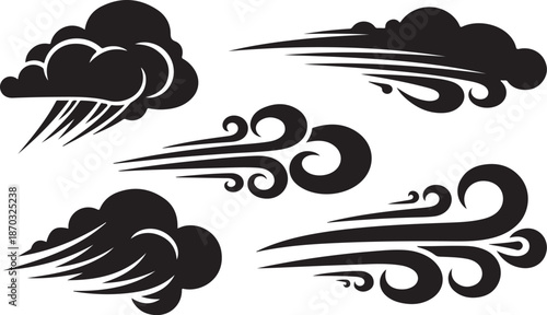 Black Cloud Wind Swirl Weather Icon Set Graphic Design
