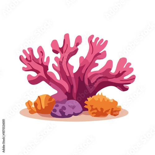 Cartoon coral reef illustration with starfish and sea shells 