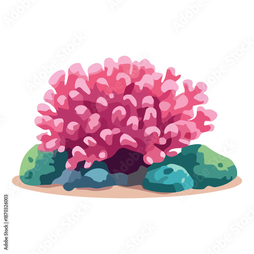 Cartoon coral reef illustration with starfish and sea shells 