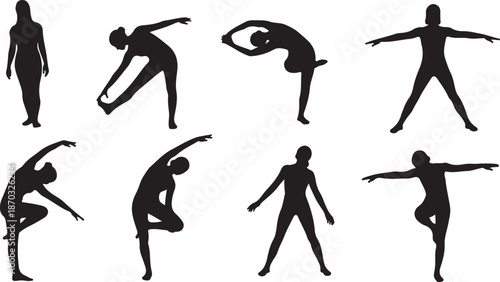 Yoga poses silhouettes for mindfulness and flexibility exercises