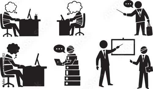 Business People Communicating in Office Settings Silhouettes