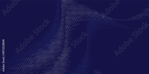 Dark blue halftone dotted abstract background, big data pattern, technology or futuristic visualization, waveform dot texture, music backdrop.