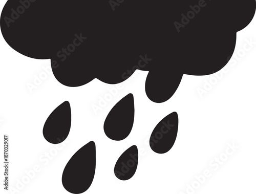 Rain Cloud with Raindrops on White Background