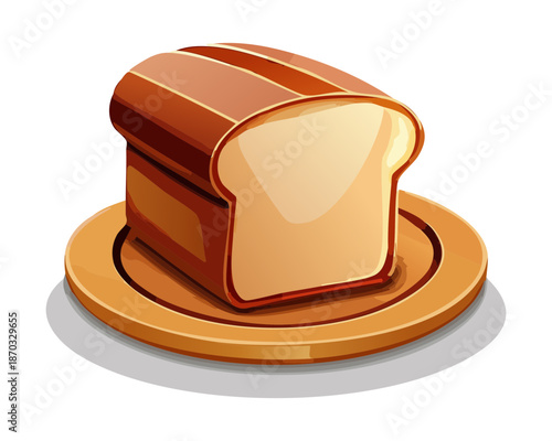 Fresh Loaf of Sliced Brown Bread Plated on a Round Wooden Board for Bakery and Healthy Breakfast - Vector Illustration