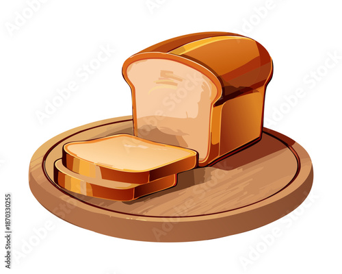 Sliced Loaf of Fresh Brown Bread Served on a Wooden Board for Healthy Breakfast and Bakery Shop - Vector Illustration