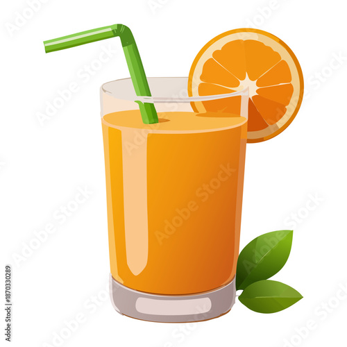 Refreshing Glass of Orange Juice with Ice Cubes and Fruit Slice for Summer Drink and Healthy Vitamin - Vector Illustration