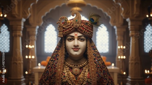 Indian Royal Woman in Traditional Attire with Peacock Headdress