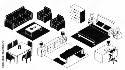 Isometric furniture collection for home interior design.