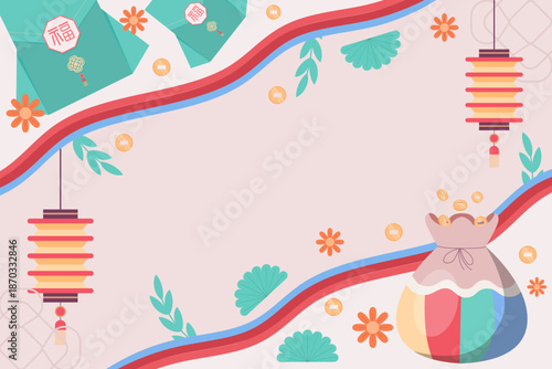 happy seollal background illustration in flat design style
