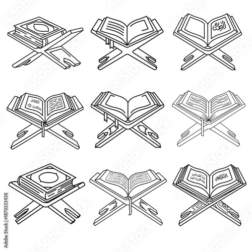 Outline vector icon of holy Quran on rehal, Ramadan religious symbol