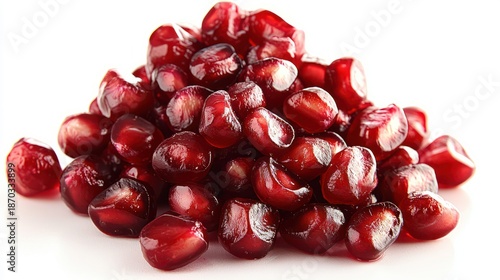 Fresh Pomegranate Seeds Piled Together on White Background for Healthy Eating and Cooking Inspiration