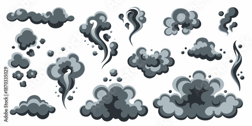 Collection of stylized smoke and cloud puffs in varying shapes and forms