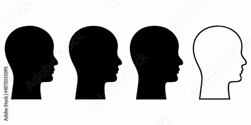 Four profiles of a human head transitioning from solid to outline form