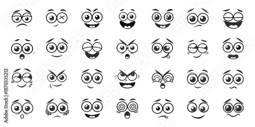 A collection of cartoon eyes and mouths displaying diverse expressions