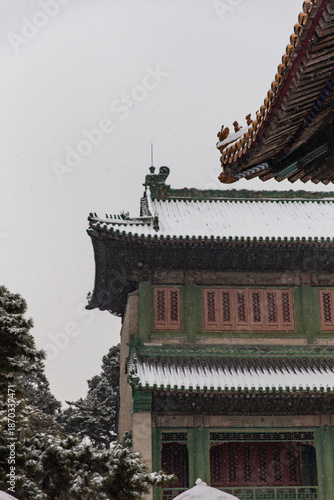 snow view of  Wenyuan Pavilion of the Forbidden City