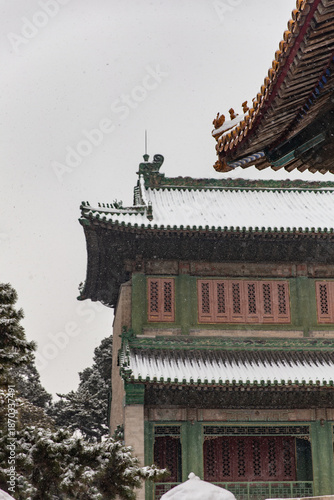 snow view of  Wenyuan Pavilion of the Forbidden City