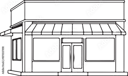 Fast food restaurant building Hand-drawn Sketch Drawing Vector Illustration, Line Linear Symbol Engraving Coloring Book, Black and White Isolated