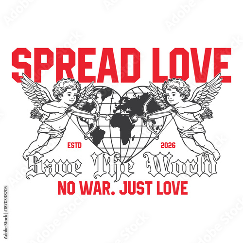 Cupid Angel graphic t-shirt with an edgy streetwear style. Modern illustration symbolizing love and heartbreak, ideal for urban fashion, youth streetwear, and print-on-demand apparel