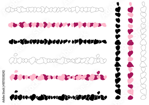 可愛い手描きハートのラインセット・縦線・横線
