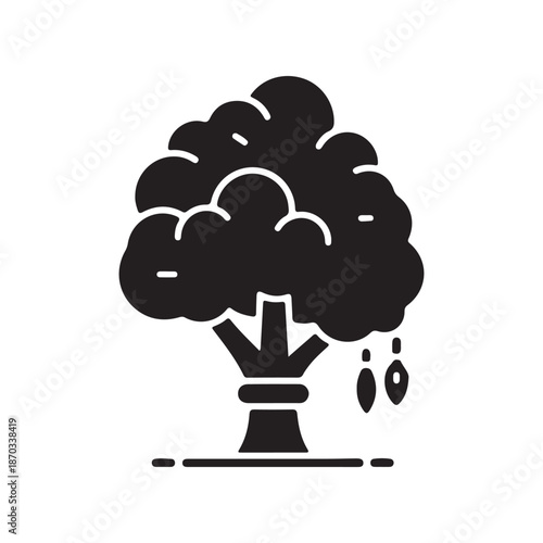Tree silhouette with falling leaves nature symbol isolated on transparent background