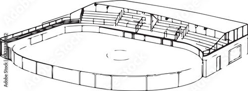 Ice rink Hand-drawn Sketch Drawing Vector Illustration, Line Linear Symbol Engraving Coloring Book, Black and White Isolated